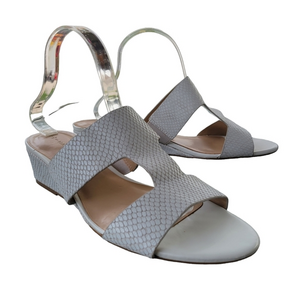 H‎ by Halston Regan Snakeskin Embossed Sandals Greyish White Size 10